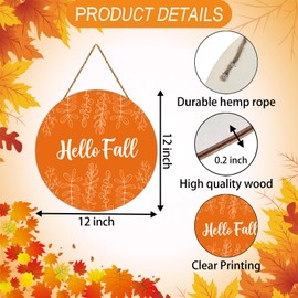 Fall Door Decor Grass Wall Decor Hanging Sign Hello Fall Sign Wooden Front Door Hanger for Autumn Thanksgiving Harvest Farmhouse Porch Indoor Outdoor Home Decorations