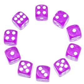 SmartDealsPro 10-Pack D6 Six Sided 16mm Transparent Dice Die for DND, MTG, RPG, Tenzi, Yahtze, Bunco, Table Borad Games, Math Teaching (Purple Translucent)