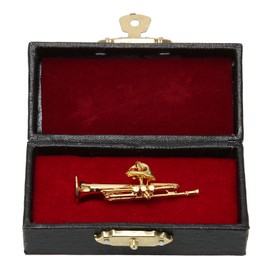 Gold Miniature Trumpet Shaped Lapel Brooch Pin Brass Exquisite Mini Musical Instrument Brooch with Storage Box