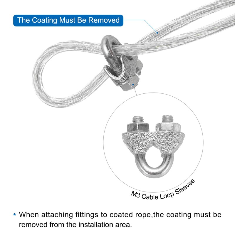 sourcing map 3mm (1/8 inch) Clear Vinyl Coated Wire Ropes,