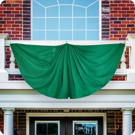 G128 Solid Dark Green Color Pleated Fan Flag | 3x6 Ft | Printed 150D Polyester | Color Fan Flag Decoration, Indoor/Outdoor, Vibrant Colors, Brass Grommets