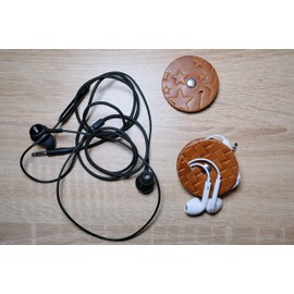 Nero Wallet Cord Organizer Earbud Holder Earphones Headphones Earbuds Case Storage Wrap Headset Genuine Leather Cable Organizer - Set of 2 (Brown)