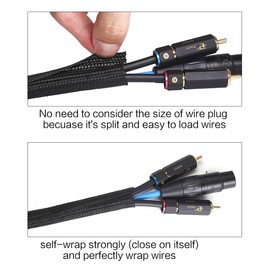Alex Tech Self-Locking Cable Conduit Woven Cable Sheath Cable Protector Cuttable Black for TV Computer Home Cinema Automotive Cable Home and Office 32 mm – 3.1 Metres