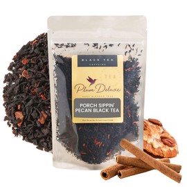Pecan Black Loose Leaf Tea Blend with Pecan Essence & Cinnamon (60–80 Cups), No Sweeteners, Caffeinated, Whole Tea Leaves, Small Batched in USA from Plum Deluxe
