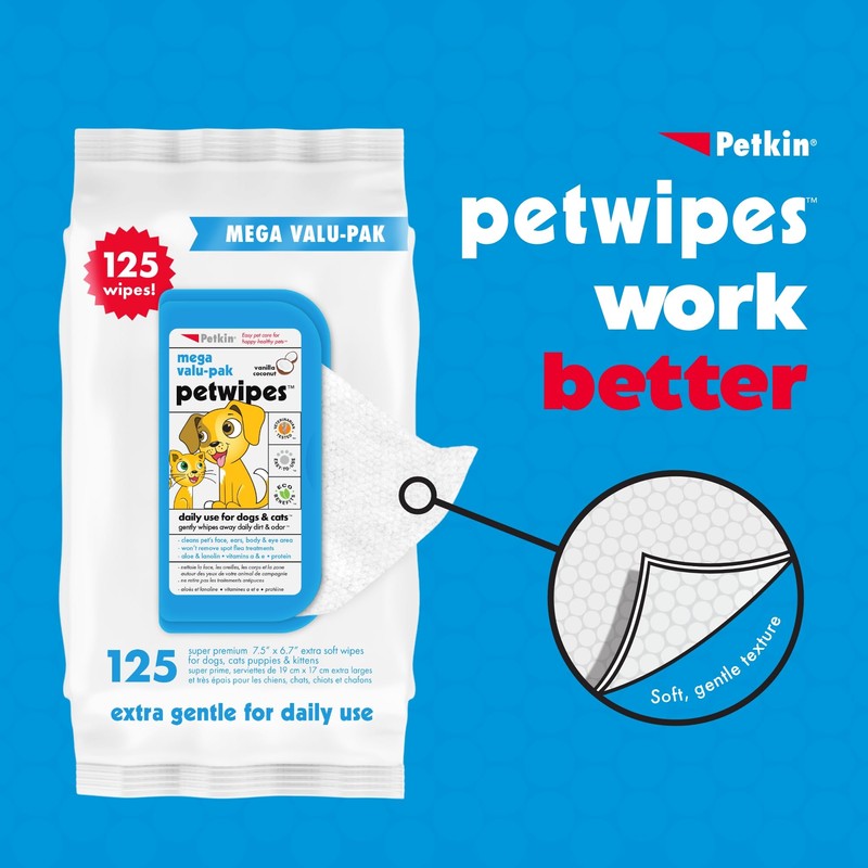 Petkin Mega Valu Pet Wipes, Pack of 125