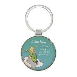 Little Prince Round Metal Keyring - The Little Prince Sitting on a Cloud and Thinking of His Fox Very Strong