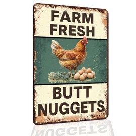 Funny Chicken Coop Sign Farm Fresh Butt Nuggets Tin Sign Vintage Metal Sign for Farm Yard Wall Decor Tin Sign 8x12 Inch