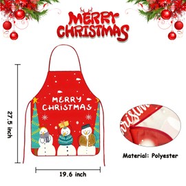 Qpout 2 Pack Christmas Aprons for Women Men, Funny Christmas Kitchen Aprons Cooking Aprons, With Pattern Santa Claus Snowman Christmas Tree Penguin Bear Merry Christmas, Xmas Party Cooking Gifts