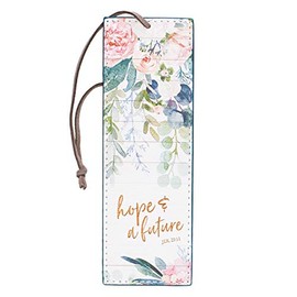 Christian Art Gifts Blue Floral Faux Leather Bookmark | Hope and A Future - Jeremiah 29:11 Bible Verse Inspirational Bookmark for Women w/Satin Ribbon Tassel