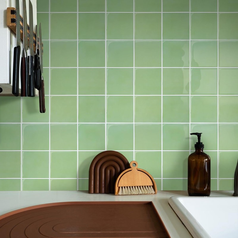 COMSTICKC Thicker Green Peel and Stick Backsplash,10 Pcs of 12''x12'',