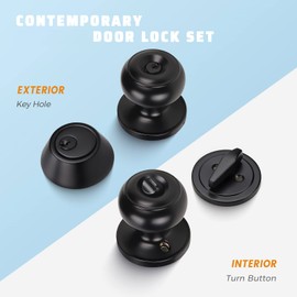 KNOBWELL 4 Pack Keyed Entry Door Knob and Single Cylinder Deadbolt Combo Set, Matte Black Exterior Door Knobs with Lock and Key for Entrance and Front Door, Keyed Alike Round Door Knob and Deadbolt