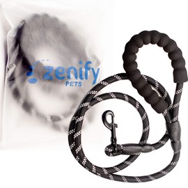 Zenify Pets Dog Lead - Durable Strong Chew Resistant Slip Lead Nylon Rope Padded Handle Mountain Climbing Harness Pet Puppy Training Slipknot Leash for Walking [1.2cm Thick 183cm Long] (Black 6ft)…