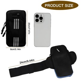 AfitLulu Running Phone Holder, Waterproof Double-Sided Zipper Running Arm Band with Headphone Jack and Reflective Strip, Cell Phone Purse with Detachable and Adjustable Shoulder Strap (Black)