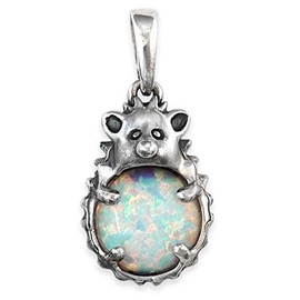 Solid Sterling Silver OPAL HEDGEHOG Pendant & Optional Necklace (Handmade UK)