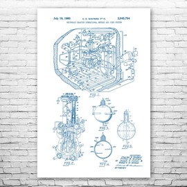 Nuclear Reactor Poster Print, Science Teacher, Physicist Gift, Physics Lab Art, Power Technician, Engineer Gift Blue & White (12 inch x 18 inch)