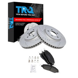 TRQ Front Performance Brake Pad & Rotor Kit Brake Pads Brake Rotors Set Semi-Metallic Premium G-Coated Compatible with 2005-2014 Ford Mustang