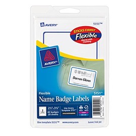 Avery Flexible Name Tag Stickers, Blue Border, 40 Removable Name Badges, 2-1/3" x 3-3/8" (5151)