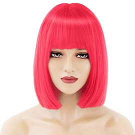 Swooflia Bob Wig Short Red Adjustable Wigs for Costume Women Girls Straight Red Bob Wig with Bangs Natural Cute Wigs for Daily Costume Party