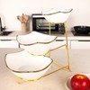 jinsongdafa 3-Tier Serving Rack Ceramic Bowls, Foldable Gold Stand with