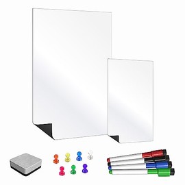 TMS Magnetic Fridge Whiteboard Set | Twin Pack with A4 and Shopping List White Boards for Memos, Notes or Reminders | use as Weekly Meal Planner or to Do List Includes Eraser Pens and Magnets