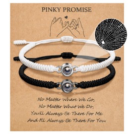 VU100 Matching Couples Bracelets Gifts I Love You 100 Languages Projection Bracelets Pinky Promise Bracelet Anniversary Birthday Christmas Gifts for Boyfriend Girlfriend Husband Wife Her Him