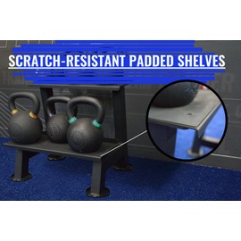 Gronk Fitness Kettlebell Storage Rack | 2-Tier Shelf with Scratch-Resistant Padded Shelves | Heavy-Duty Weight Rack for Home Gym & Strength Training | Organize Kettlebells & Gym Equipment