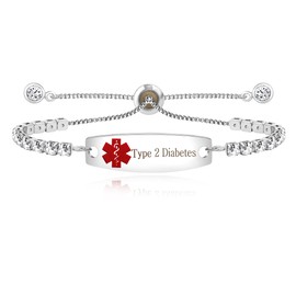 Yongxu Adjustable Health Alert Bracelet Cubic Zirconia Emergency Medical Alert ID Band for Women - Medical Information & Health Status in Crisis Wristband