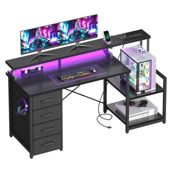 ODK 55 Inch Computer Gaming Desk with Power Outlets &