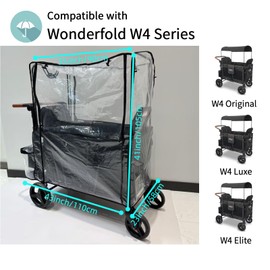 Stroller Rain Cover for Wonderfold W4 Series, 4 Seater Wagon Stroller Rain Cover Waterproof and Windproof, Wonderfold Wagon W4 Accessories(Stroller Wagon Not Included)