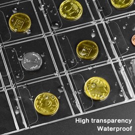 Coin Collection Supplies Pages for Collectors, 12 Sheets Coins Holder Album Book Sleeves, Collecting Binder Protectors for Silver Dollar Bill Quarters Penny Stamp Currency (20 Pockets)