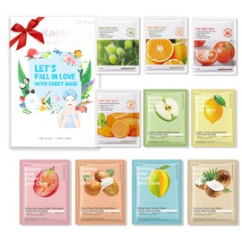 Kaely 10 Pack Variety Sheet Masks,Spa Party Face Masks for Kids Skin Care,Facial Mask Skincare Set Korean,Moisturize,Brighten,Nourish for All Skin Types,Christmas Gifts for Women Men Girls,Set12