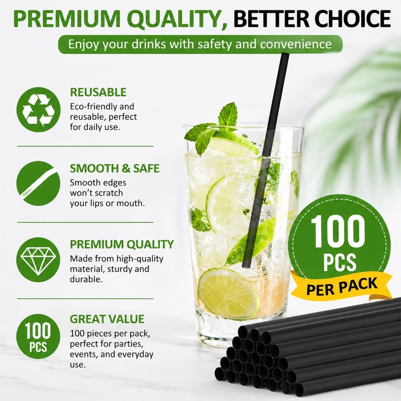 100 PCS Reusable Black Straws for Restaurants BBQ Parties Celebrations
