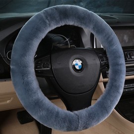 Sisha-A Wool Car Steering Wheel Cover 100% Natural Wool Steering Wheel Protector, Fluffy Warm Durable and High Elasticity Suit for Steering Wheel Size 14.5-16 inches