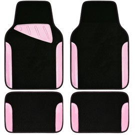 CAR PASS Jelly Waterproof Universal Fit Car Floor Mats, Girly Car Carpet Mats with Anti-Slip Nibbs Backing & Driver Heel Pad Fit for SUV, Vans, sedans, Cute car mats of 4pcs for Women (Pink)