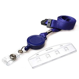 ID Swipe Card Holder & Access Card Lanyard Neck Straps with Integrated Retractable Card Reel - Navy Blue (1) Extendable Lanyard with Card Holder PCL Media ltd