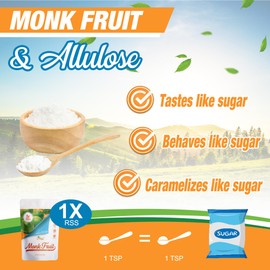 Monk Fruit – Allulose All Purpose Sweetener Multi-Pack-2: 1X Sugar Sweetness; Total Servings 228; Zero Calorie Sweetener, Sugar-Free Substitute for Baking, Smoothies, Coffee; Low Carb Keto Diet Friendly Food | Pack of 2, 1-LB/Each