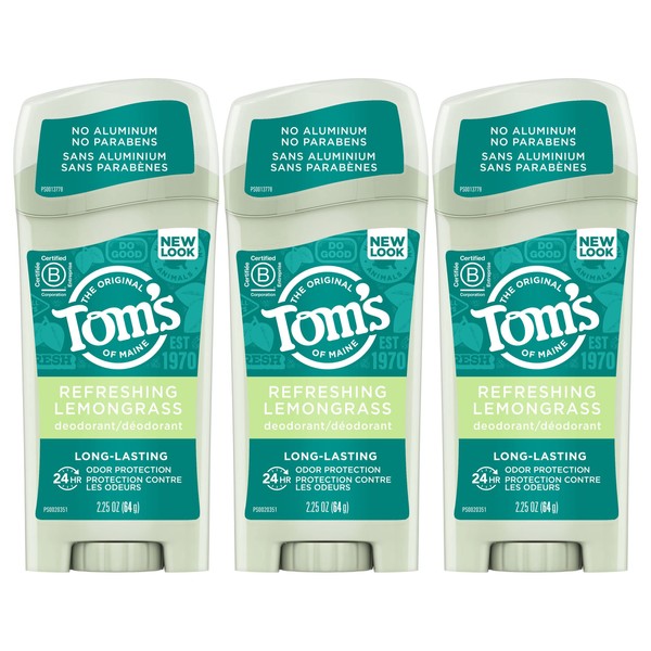 Tom's of Maine Long-Lasting Aluminum-Free Natural Deodorant for Women, Lemongrass, 2.25 oz. 3-Pack (Packaging May Vary)