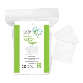 ForPro Professional Collection Premium Cotton Wipes, 100% Cotton, Extra-Soft, for Cosmetic, Nail, and Personal Care, 2” x 2”, 200-Count