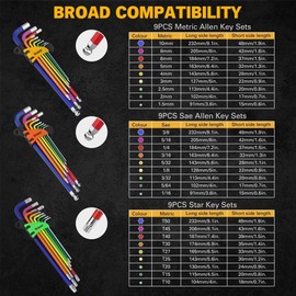 ELEAD Allen-Wrench Hex Torx Key Set: 29-Piece Rainbow Colored Allen Key Set, Long Arm Ball End, Metric SAE Standard Torx Star Wrenches with T-Handle and Extension Bar