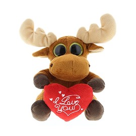 DolliBu I Love You Big Eye Sitting Moose Plush - Cute Stuffed Animal with Heart and with Name Personalization for Valentines, Anniversary, Romantic Date - 6 Inches