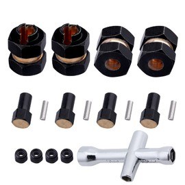 4pcs Brass Wheel Hex Extended Adapter Upgrades for Axial SCX24 90081 1/24 RC Crawler Car, with Locknuts and Cross Wrench