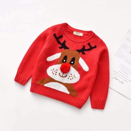 Kids Toddler Baby Girl Boy Christmas Sweater Cotton Knit Crewneck Pullover Sweatshirt Tops Warm Fall Winter Clothes (B-Red Christmas Sweater Cartoon Deer,4-5T)