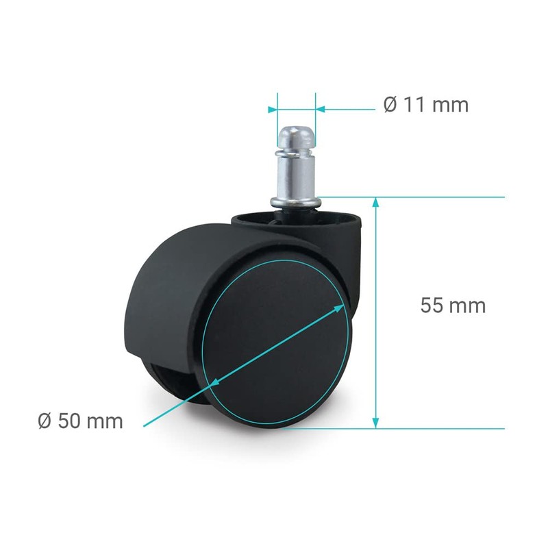Waytex 78153 Universal Office Chair Castors Diameter 50mm - Black