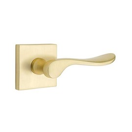 EMTEK Square Rosette Privacy Set with Matching Finish Luzern Lever - Choice of Left/Right Handing and 7 Finishes - 5210LULHUS4 - Left Handed (LH) - Satin Brass (US4)