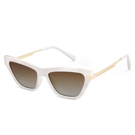 SOJOS Retro Small Polarized Cat Eye Sunglasses Womens Vintage Shades Trendy Stylish Sunnies SJ2361 with White/Brown Lens