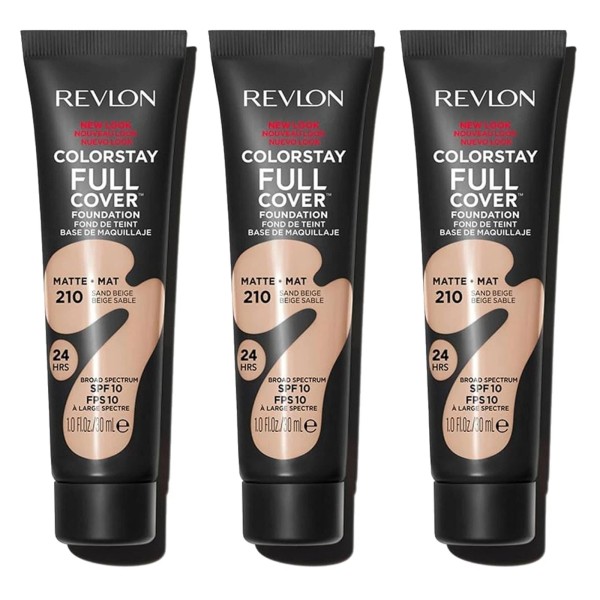 Revlon ColorStay Full Coverage Cream Foundation, Matte, 210 Sand Beige,