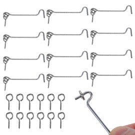 JJUNW 12Pcs Hook and Eye Latch for Door, 3 Inch Heavy Duty Zinc Plated Wire Gate Hook and Eye Latch, Cabin Hook Eye Latch with Mounting Screws, Latch Hook for Indoor and Outdoor Wood Door (7.5CM)