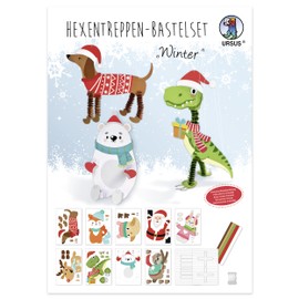 Ursus 21360099F Witch Stairs Winter Craft Set for 9 Christmas Animals Made of Photo Cardboard, 25 x 35 cm, 300 g/m², Includes Paper Strips, Template, Thread for Hanging and Craft Instructions (English