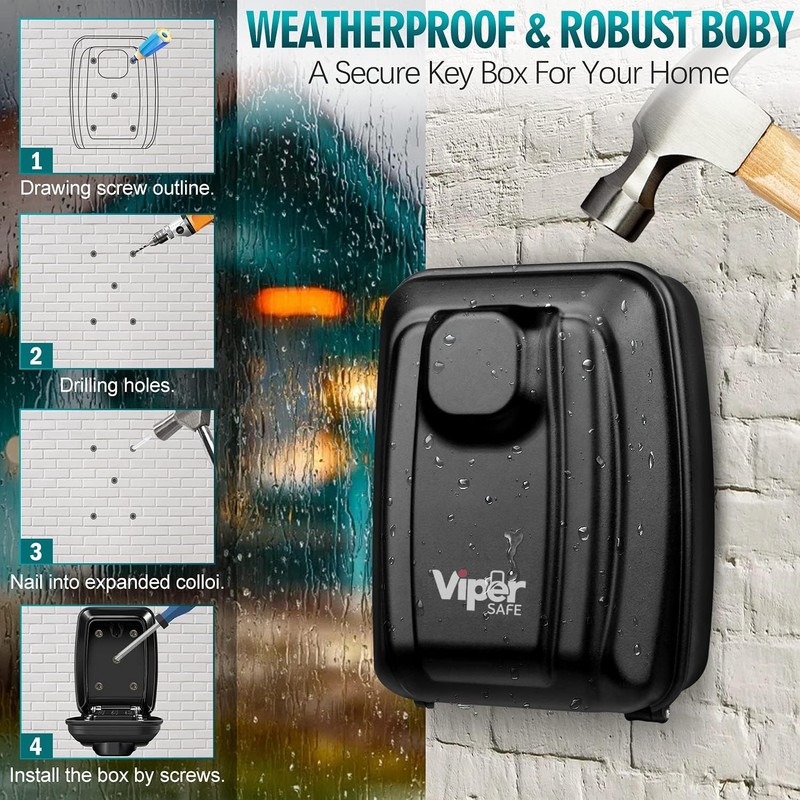 ViperSafe - Outdoor Wall Mounted Key Safe Box with 12-digit