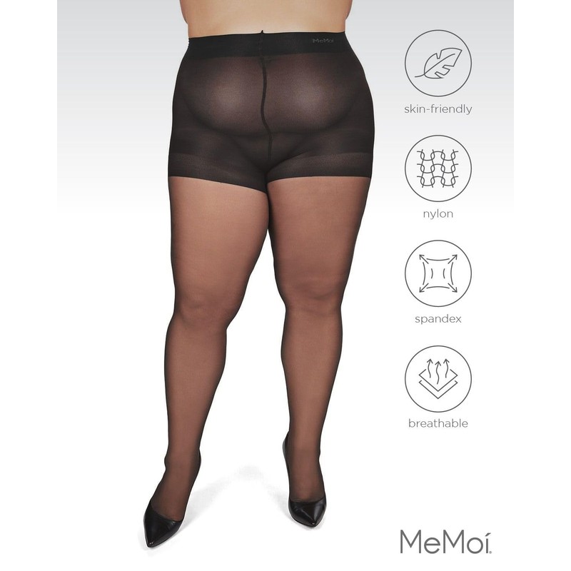 MeMoi Plus Size Curvy Control Top Pantyhose for Women, Comfortable